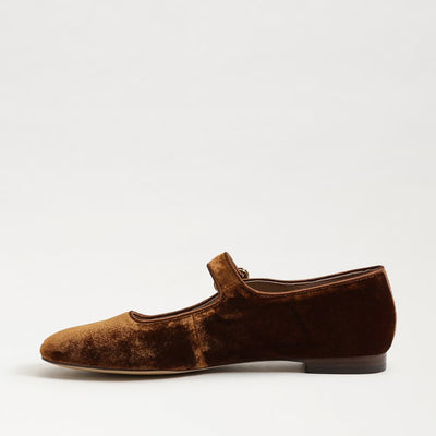 Michaela Mary Jane Flat in Spiced Carmel Brown Velvet