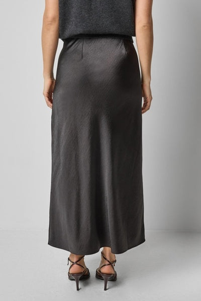 Satin Slit Front Skirt in Black