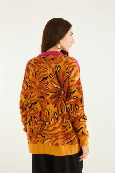 Bold Tiger Sleeve Knit Cardigan in Multi