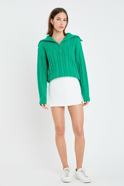 Zip Up Knit Sweater in Green