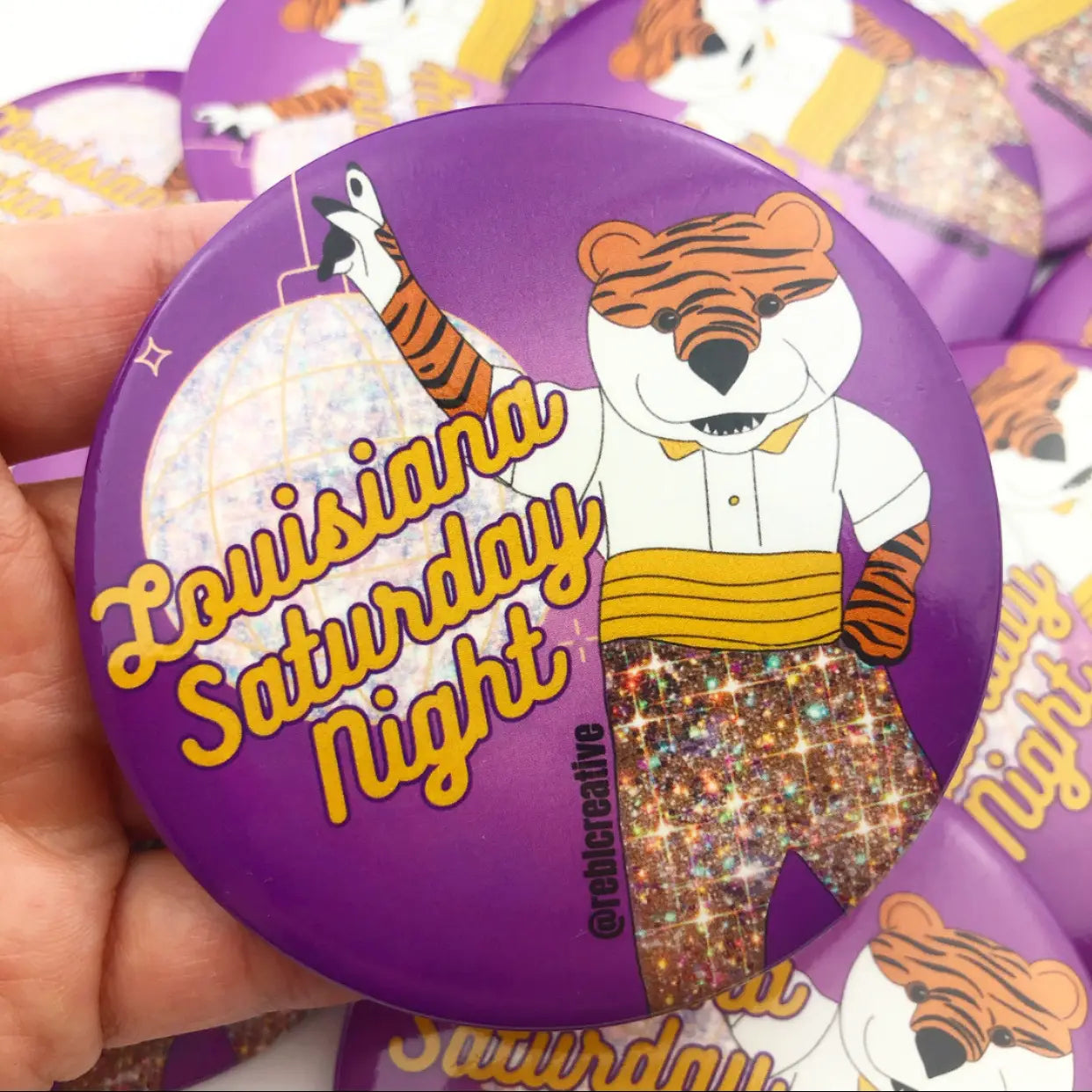 "Louisiana Saturday Night" Game Day Button in Disco Mike