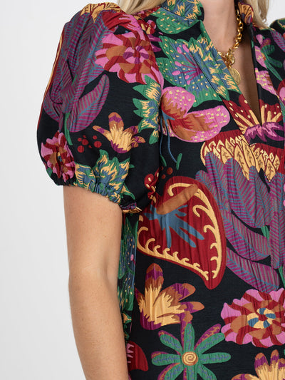 Hampton Mini Dress in Midnight Garden
