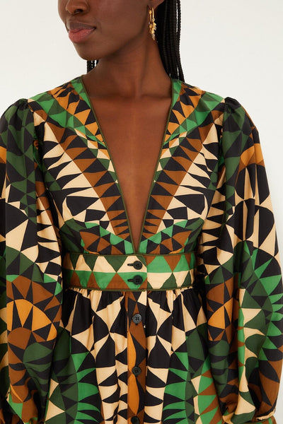 Heart Deco Puff Sleeve Mini Dress in Green