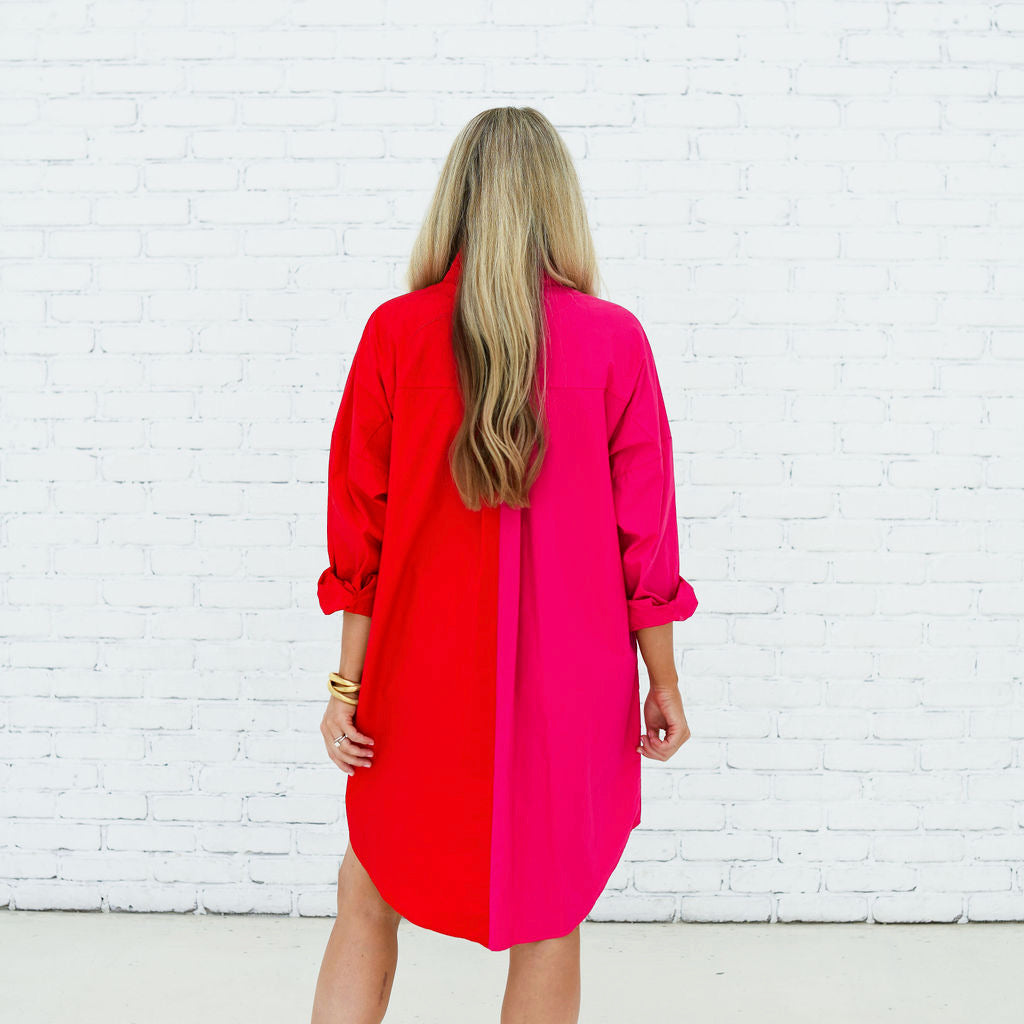 Kelsey Contrast Dress in Red and Pink