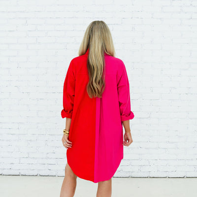 Kelsey Contrast Dress in Red and Pink