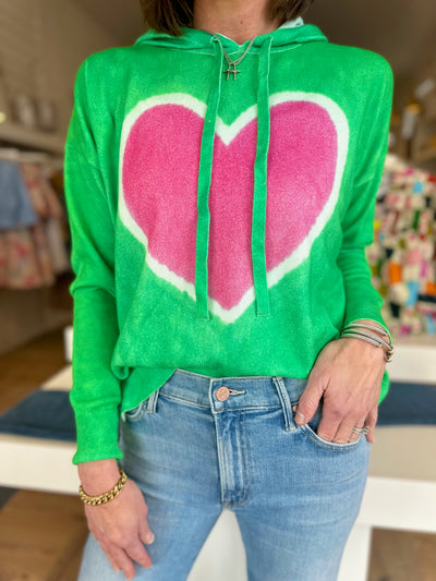 Tie-Dye Heart Hoodie in Clover