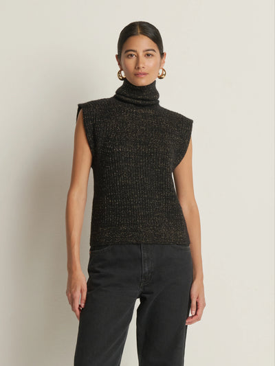 Isha Turtleneck Tank in Shiny Jet Black