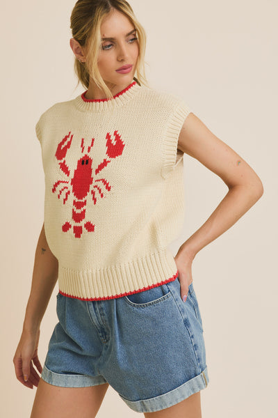 Sleeveless Lobster Sweater in Cream