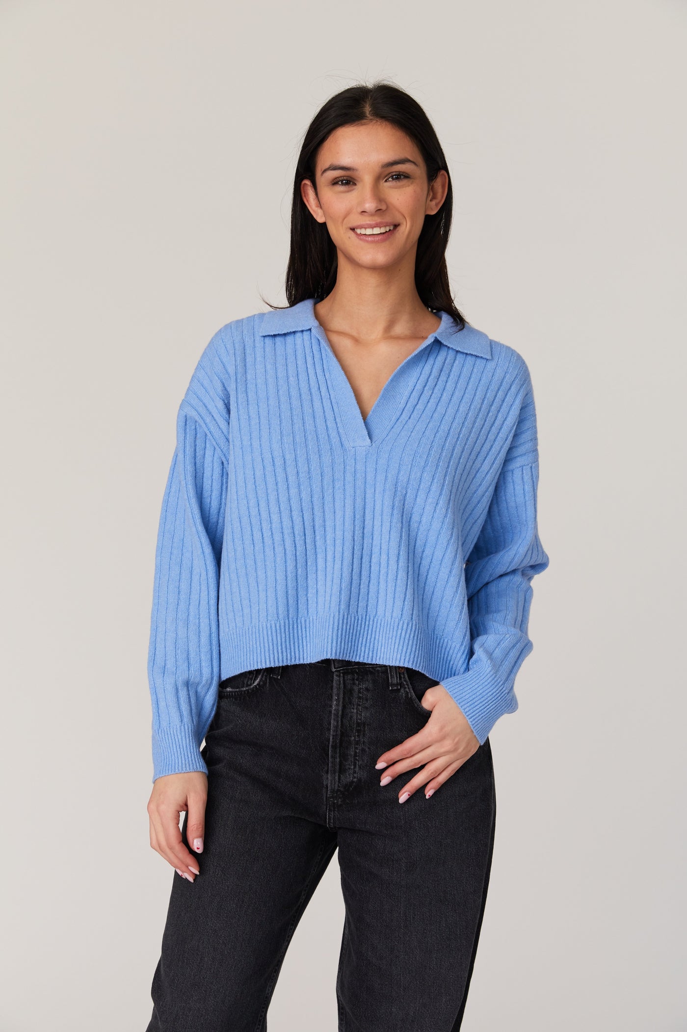 Vhari Collared Sweater in Dusted Blue