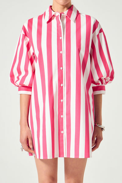 Big Stripe Shirt Dress in Hot Pink