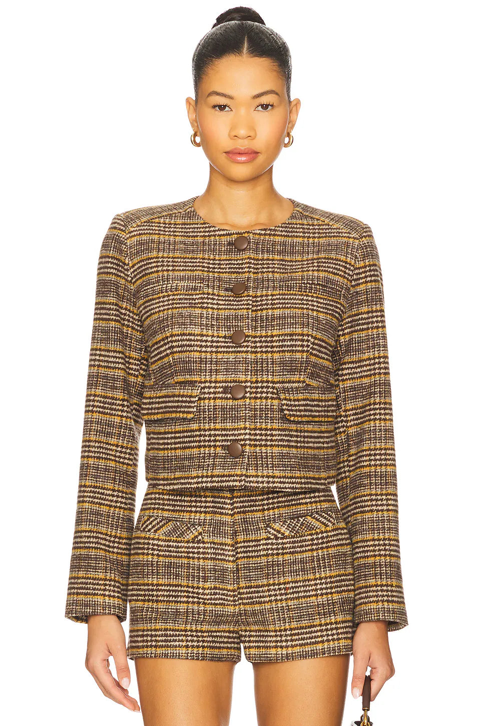 Billie Jewel Neck Jacket in Plaid
