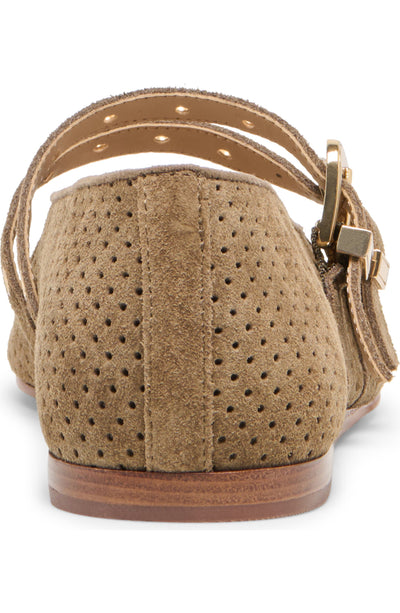 Baylee Grommet Ballet Flats in Olive Perforated Suede