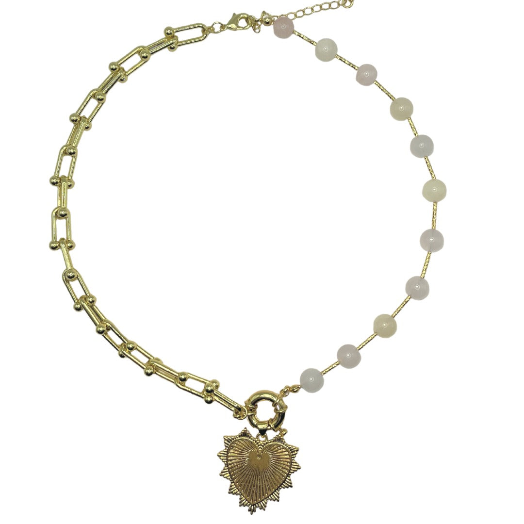 Intricate Heart Charm Necklace in Ivory