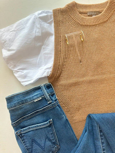 Mixed Media Pullover Sweater in Acorn