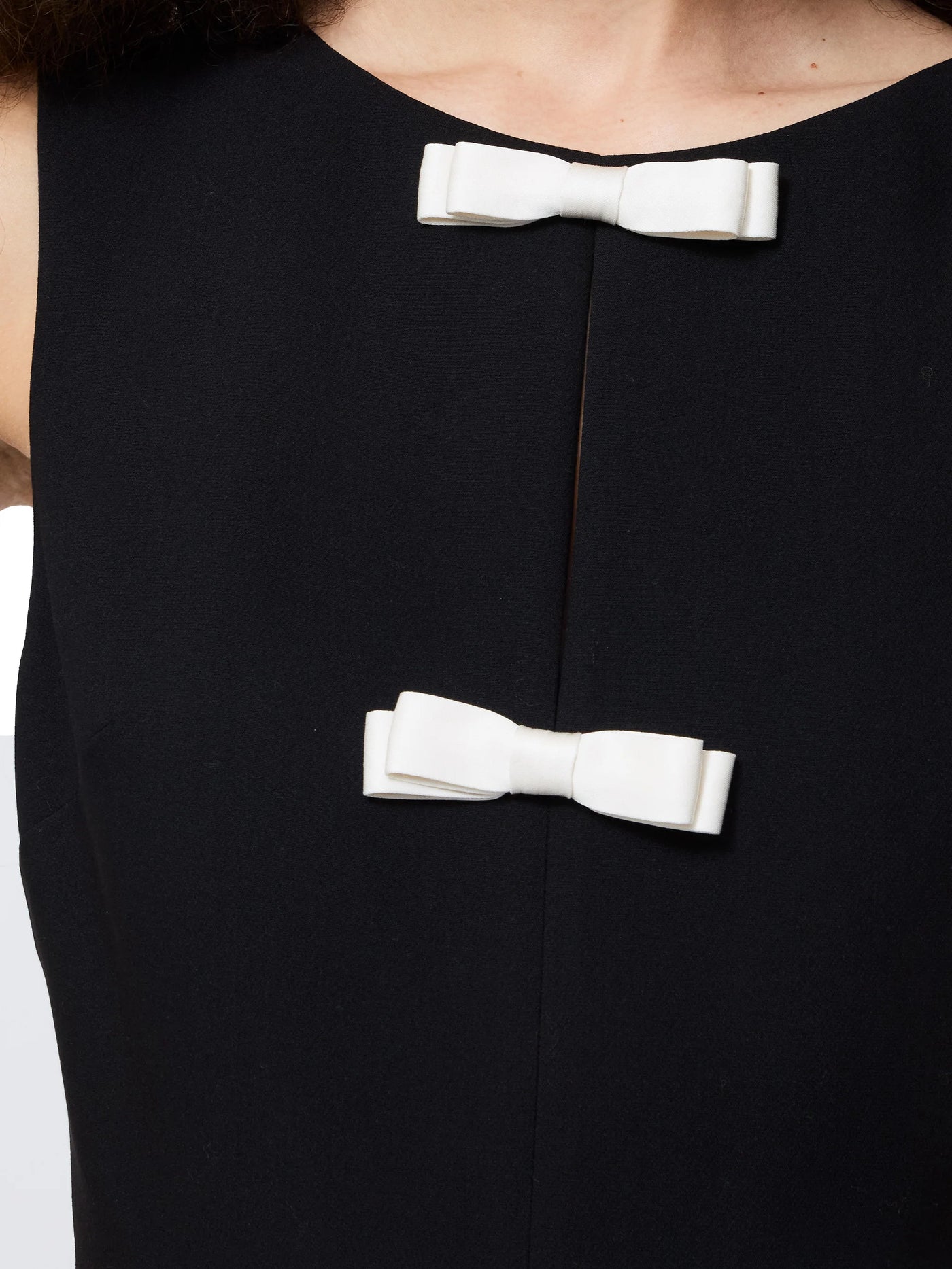 Contrast Bow Sleeveless Mini Dress in Black/Porcelain Cream