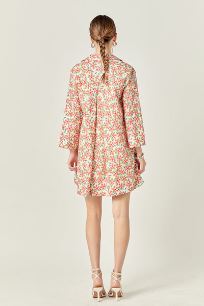 Floral Print Mini Kaftan in Cream Multi