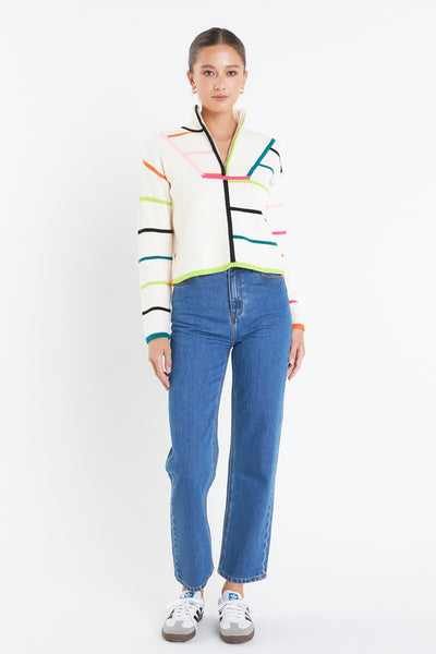 Stripe Quarter Zip Sweater in Multi