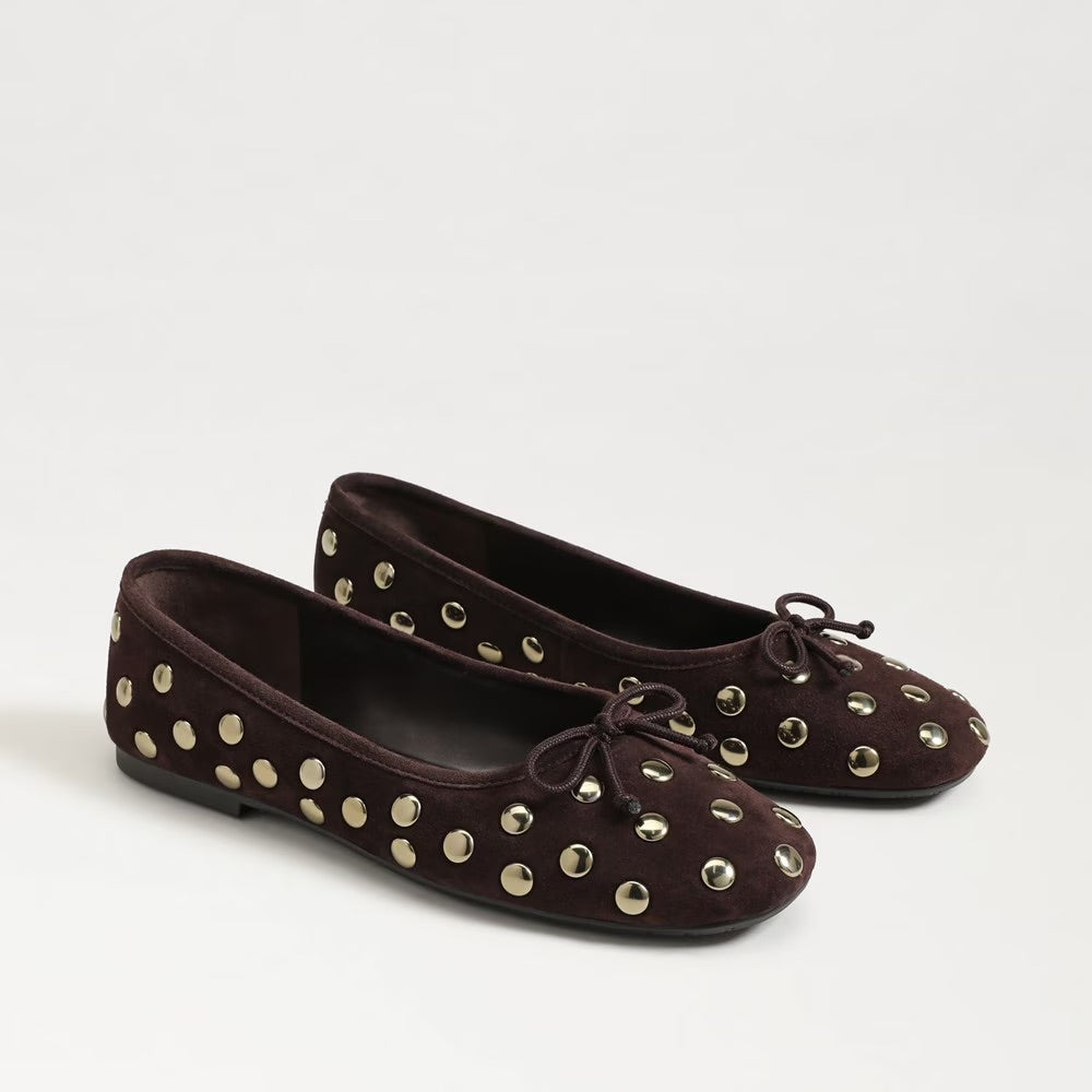 Alie Studded Ballet Flat in Cafe Noir Suede