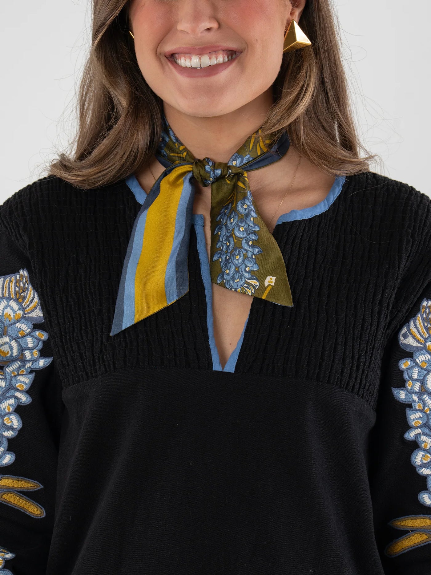 Hand-Stitched Silk Scarfette in Bluebonnet