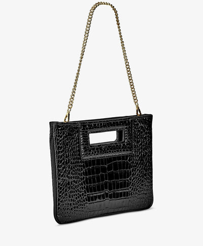 Willa Clutch in Black Embossed Croc Leather