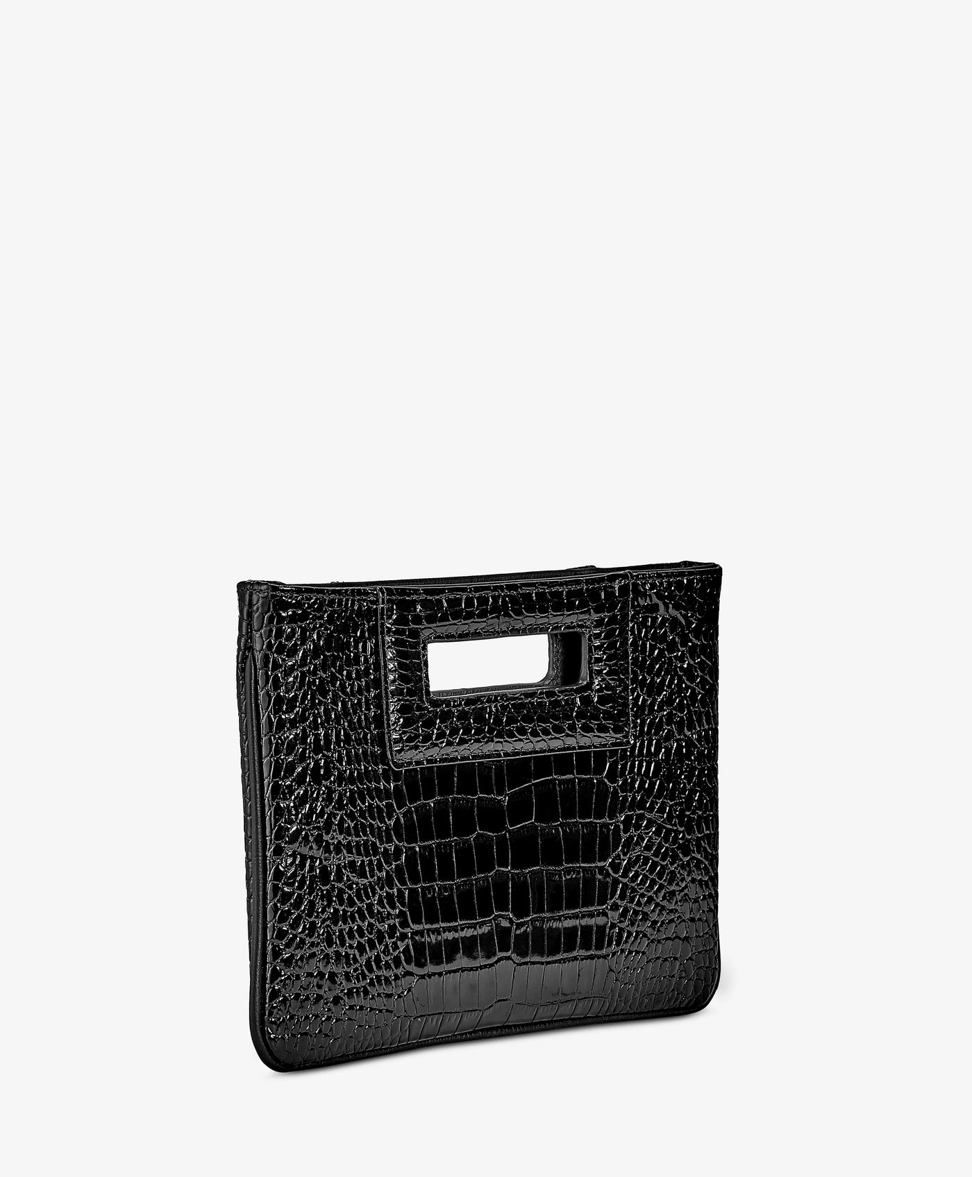 Willa Clutch in Black Embossed Croc Leather