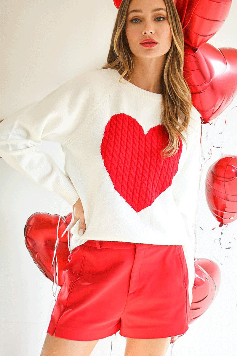 Heart Sweater in White/Red