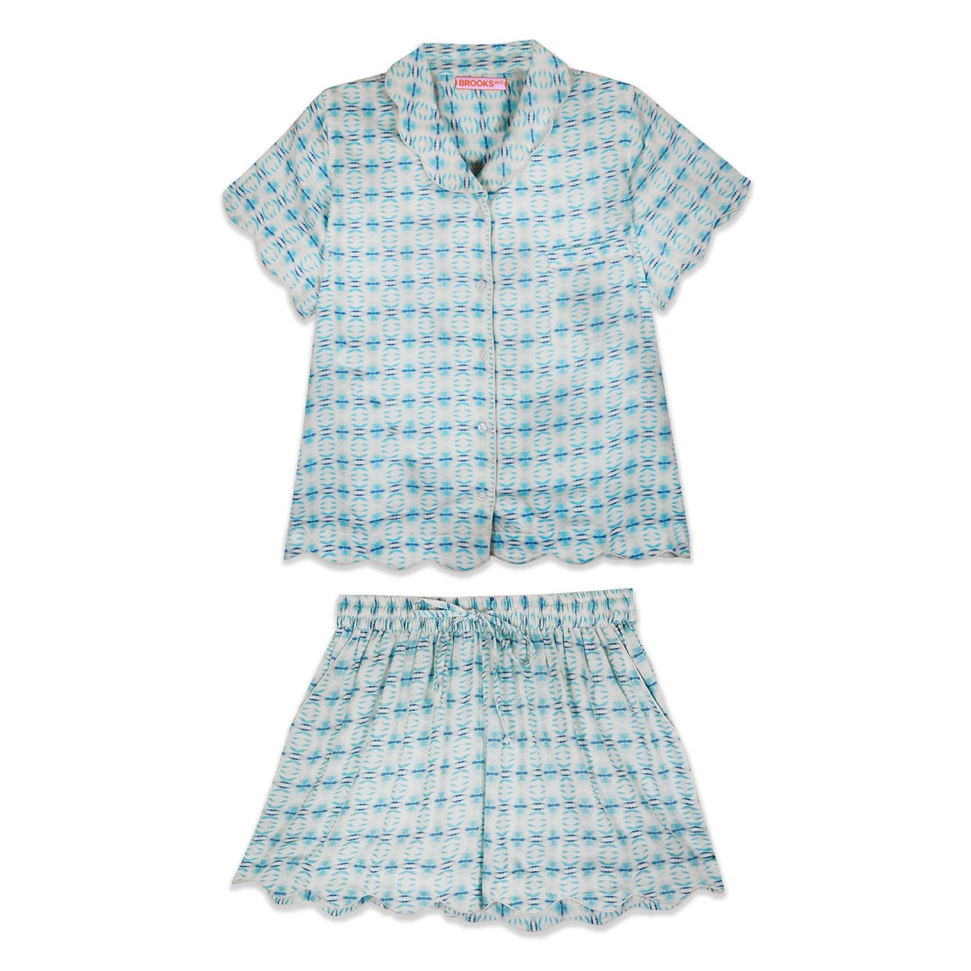 Scalloped Pajama Short Set in Cameron Blue