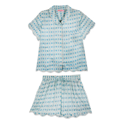 Scalloped Pajama Short Set in Cameron Blue