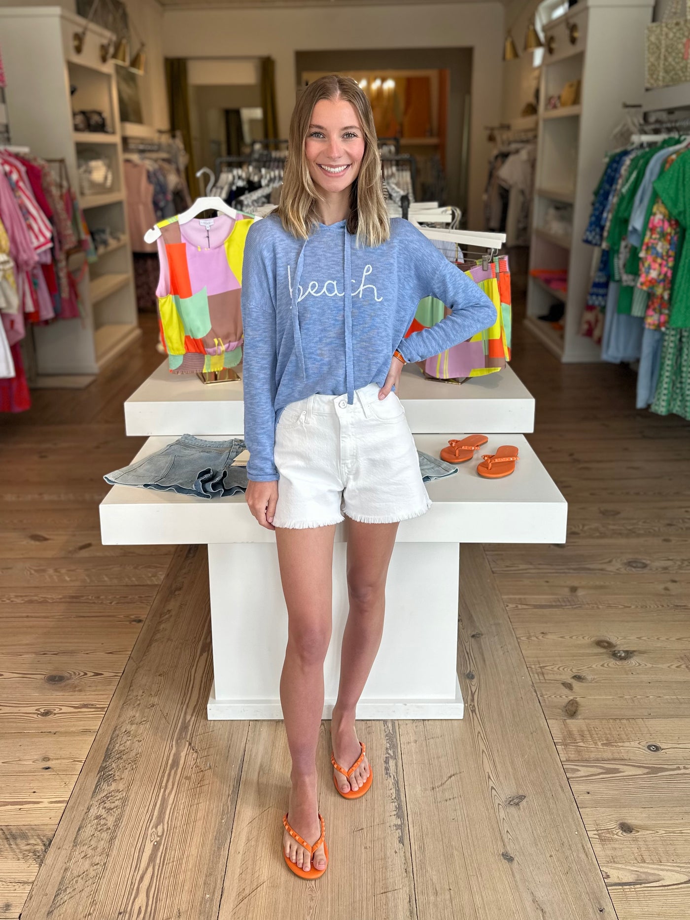 Beach Drawstring Hoodie in Blue