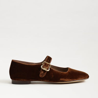 Michaela Mary Jane Flat in Spiced Carmel Brown Velvet