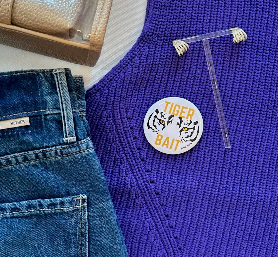 “Tiger Bait” Game Day Button in White