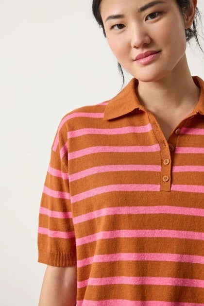 Drop Shoulder Polo Neck Sweater in Sierra/Calypso