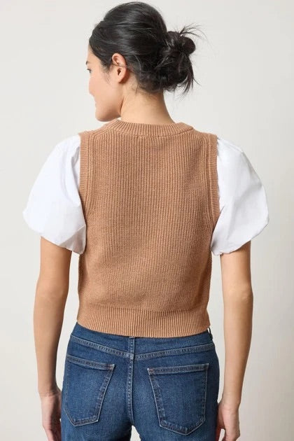 Mixed Media Pullover Sweater in Acorn