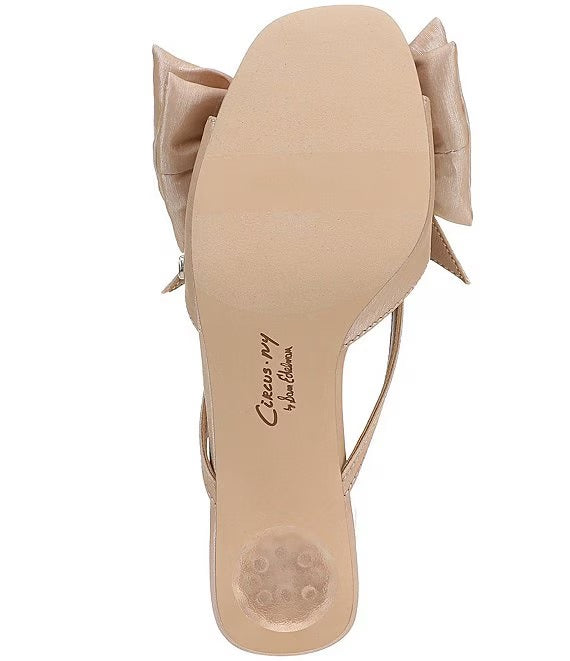 Natalina Silk Butterfly Bow Kitten Heels in Champagne