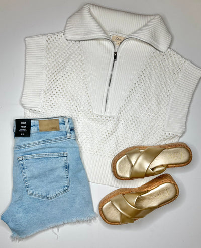 Allie Zip Up Sweater in White