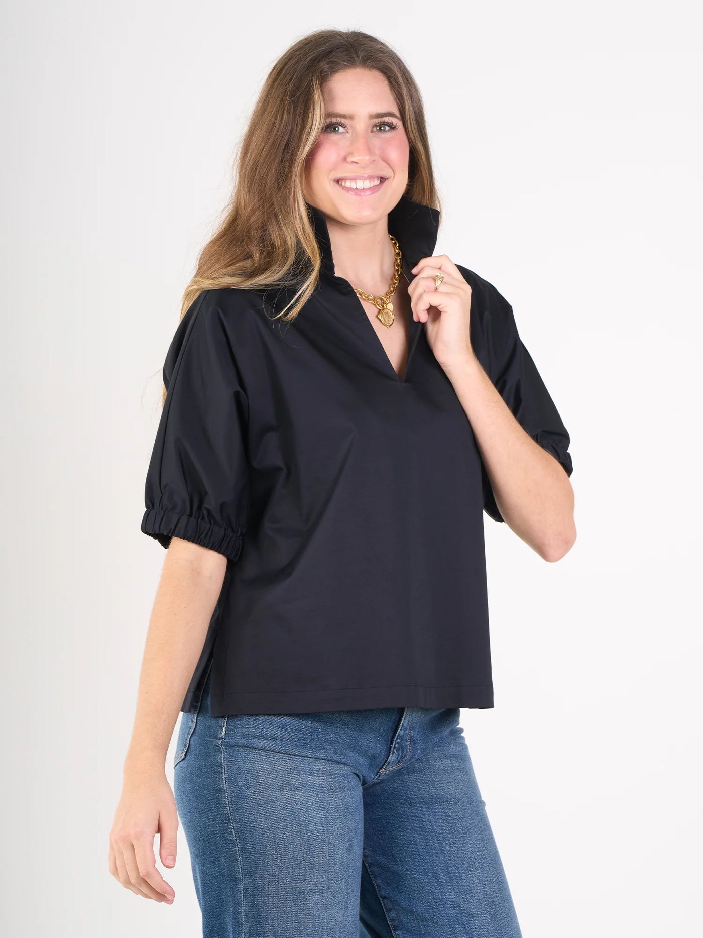 Poppy Top in Black Cotton Poplin