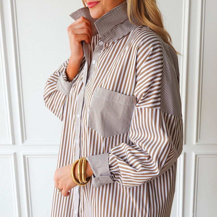 Frances Dress in Camel Stripe