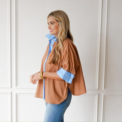 Abby Swing Top in Cocoa and Blue