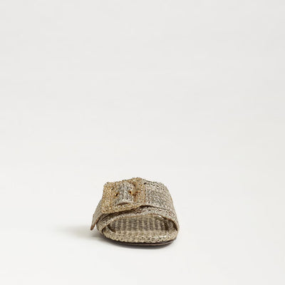 Bambi Slide Sandal in Amber Gold Raffia