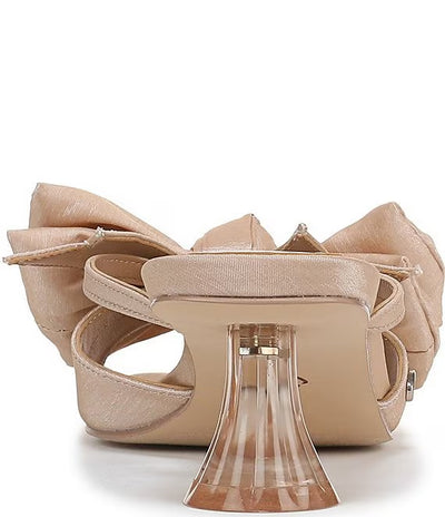 Natalina Silk Butterfly Bow Kitten Heels in Champagne