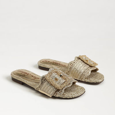 Bambi Slide Sandal in Amber Gold Raffia