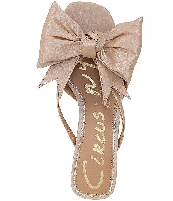 Natalina Silk Butterfly Bow Kitten Heels in Champagne