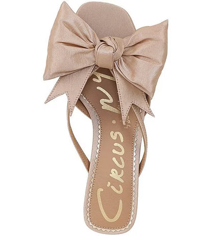 Natalina Silk Butterfly Bow Kitten Heels in Champagne