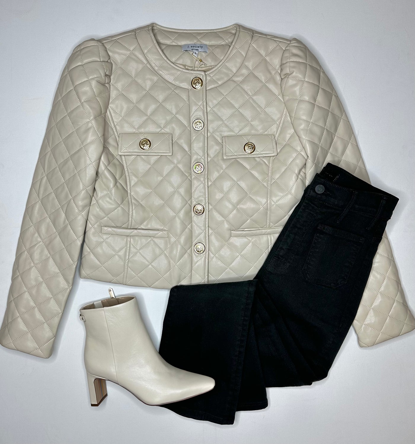 Quilted Cropped Jacket in Natural