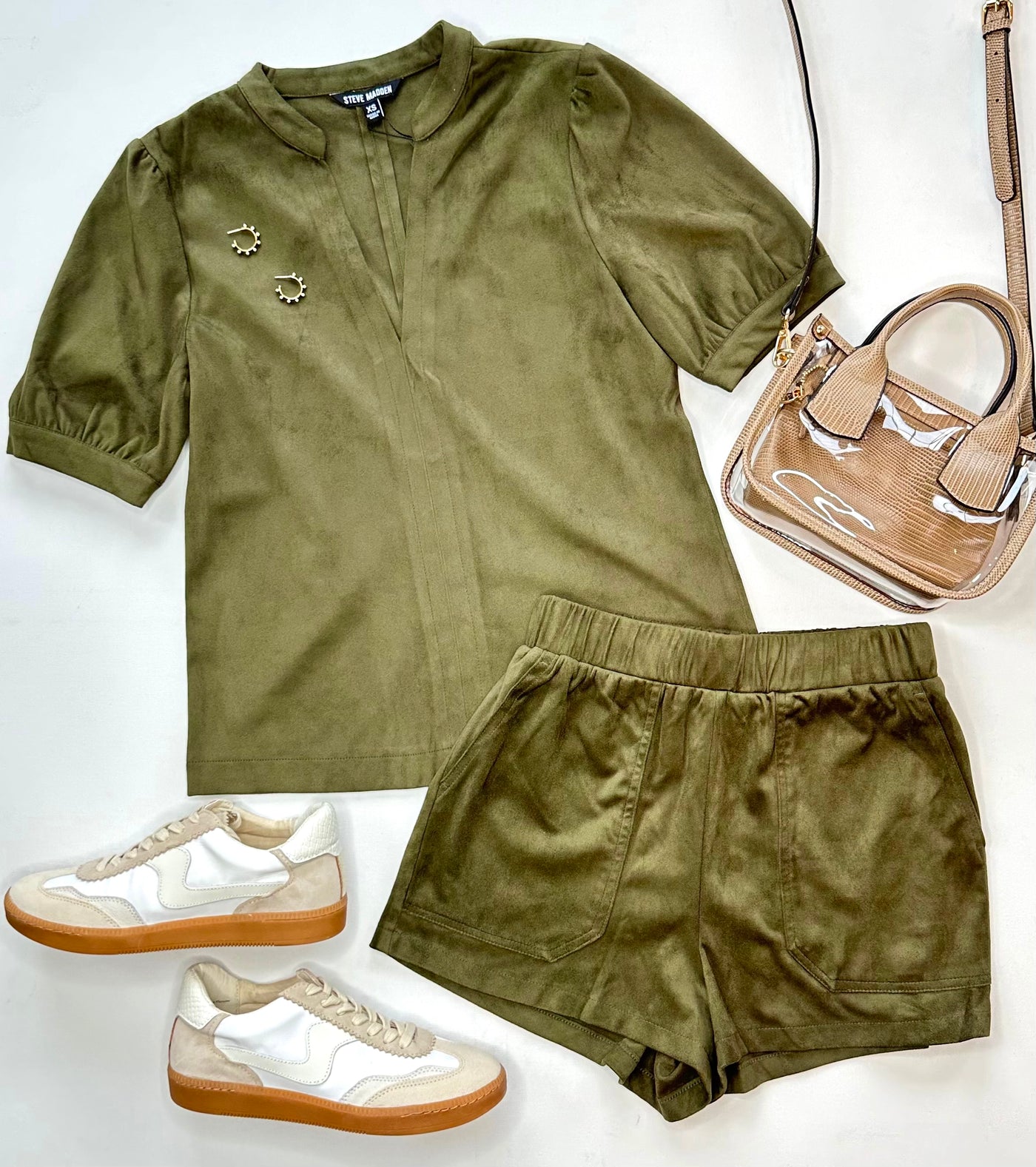 Suede Faux The Record Shorts in Olive Night