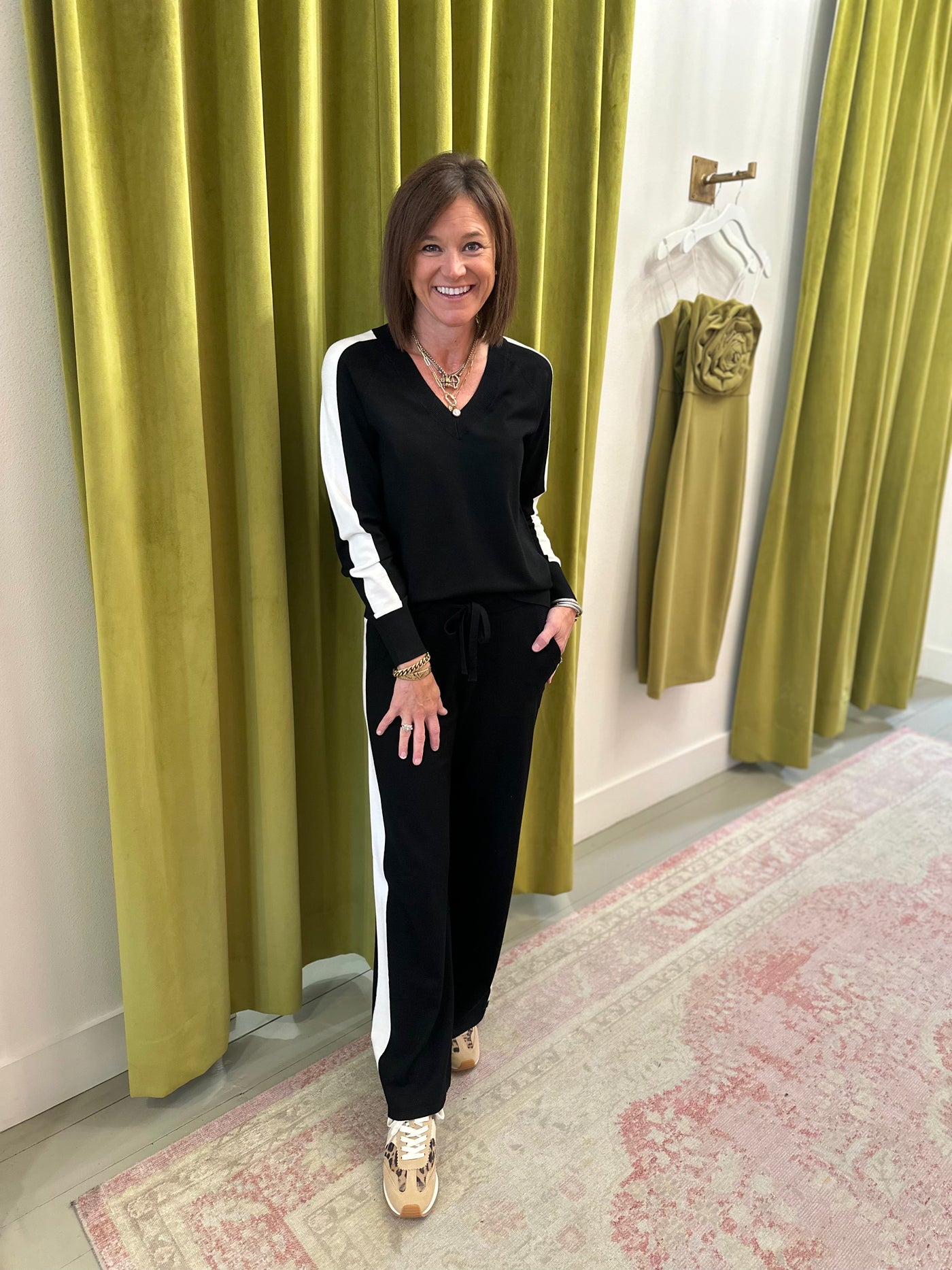 Single Stripe Full Leg Pant in Black