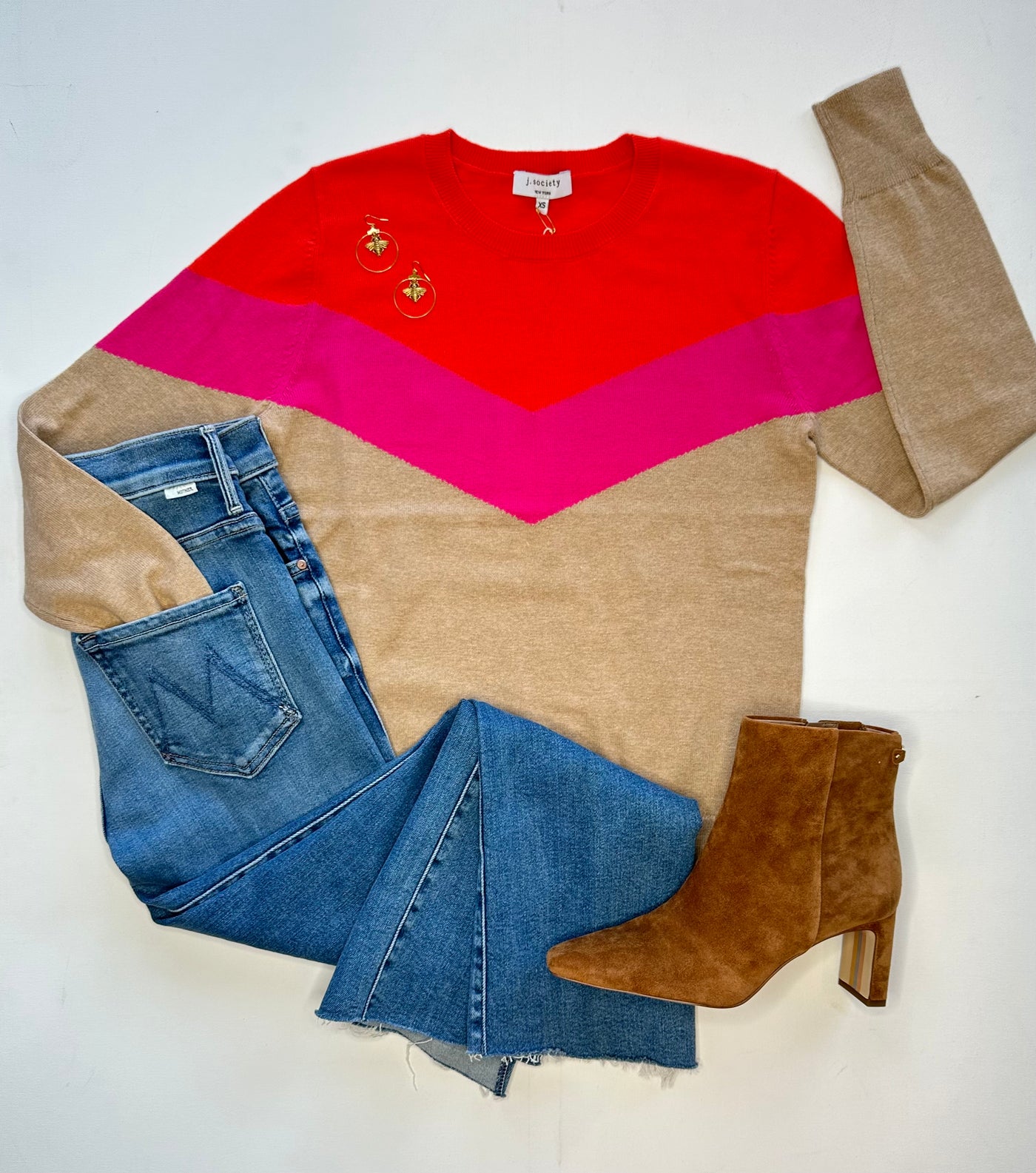 Chevron Tee Sweater in Camel