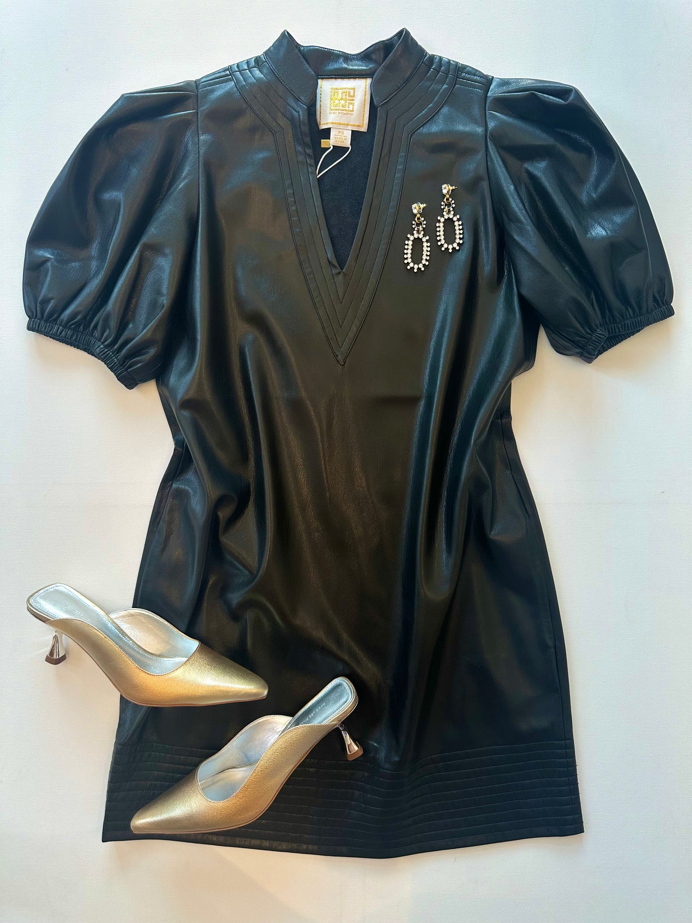 Hampton Mini Dress in Black Faux Leather