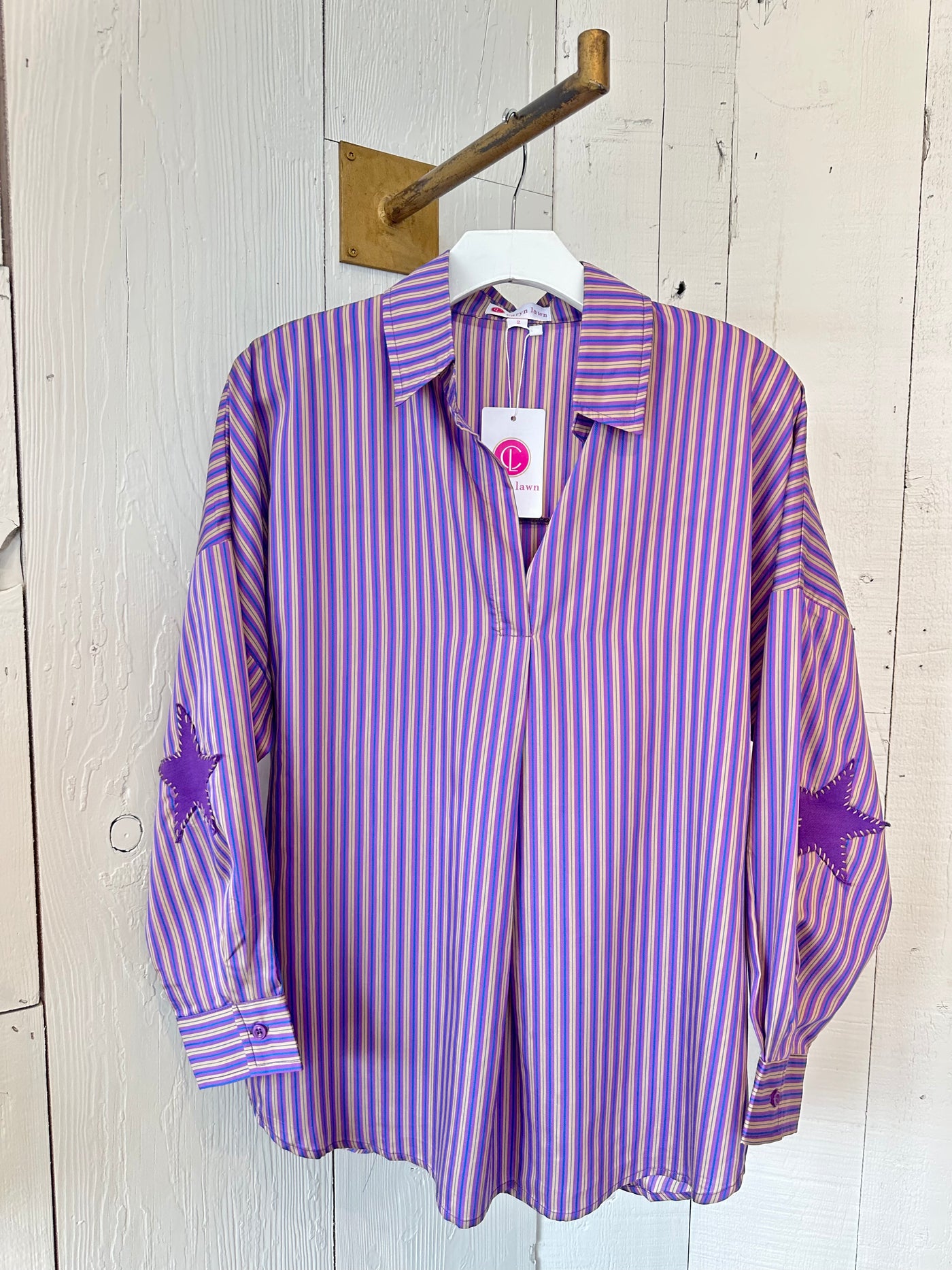 Preppy Star Elbow Top in Purple Stripe