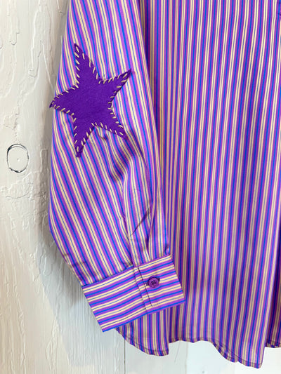 Preppy Star Elbow Top in Purple Stripe